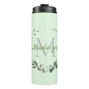Elegante Monogramm-Aquarellfolie Thermosbecher