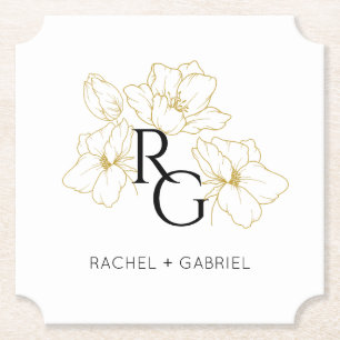 Elegante Monogramm-Blumen-Hochzeit aus falschem Go Untersetzer