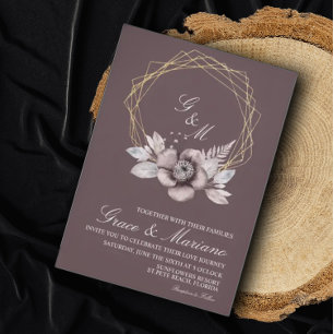 Elegante Monogramm-Blumen-Hochzeits-Einladung in M Einladung