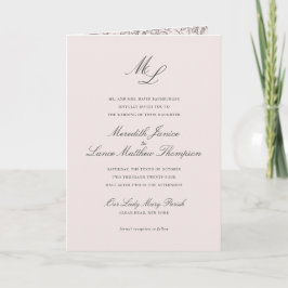 Elegante Monogramm-Blush-Blues Einladung