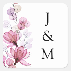 Elegante Monogramm Brautrosen Blumen Hochzeit Quadratischer Aufkleber