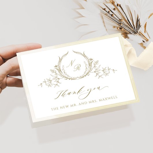 Elegante Monogramm, Champagner Wasserfarbenhochzei Dankeskarte