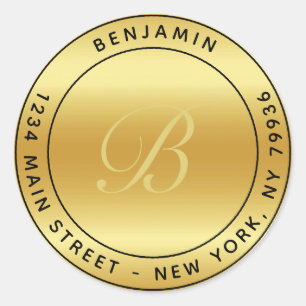 Elegante Monogramm Circular Rücksendeadresse Gold Runder Aufkleber