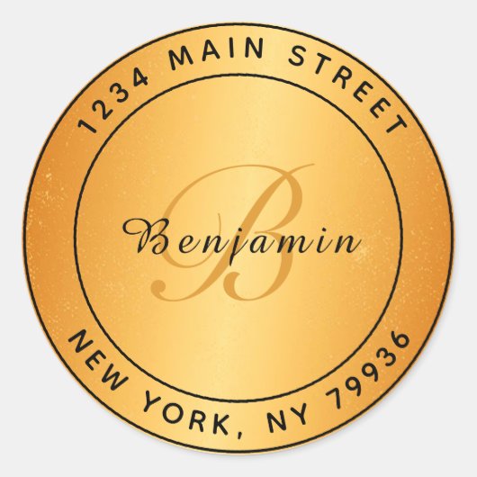 Elegante Monogramm Circular Rücksendeadresse Gold Runder Aufkleber (Vorderseite)