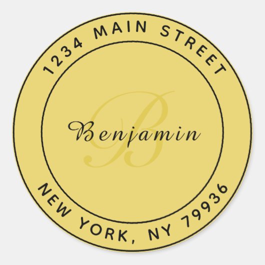 Elegante Monogramm Circular Rücksendeadresse Gold Runder Aufkleber (Vorderseite)