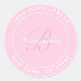 Elegante monogramm Circular Rücksendeadresse Pink Runder Aufkleber