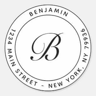 Elegante monogramm Circular Rücksendeadresse White Runder Aufkleber