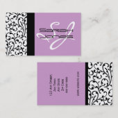 Elegante Monogramm-Damast-Visitenkarte-Flieder Visitenkarte (Vorne/Hinten)