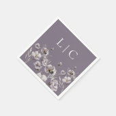 Elegante monogramm dunkle lila Aquarellfarben-Blum Serviette (Ecke)