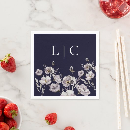 Elegante monogramm dunkle Marine Aquarell-Blume Serviette (Beispiel)