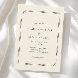 Elegante Monogramm-Elfenbein-Rand-Hochzeit Einladung
