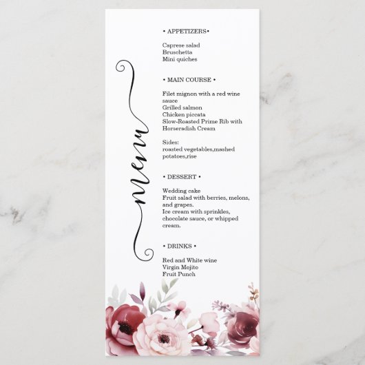 Elegante Monogramm Florale Hochzeit doppelseitig Menükarte (Vorderseite)