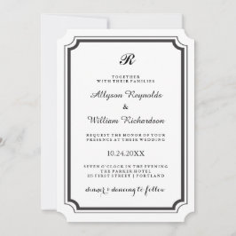 Elegante Monogramm formale Schwarz-Weiß-Hochzeit Einladung