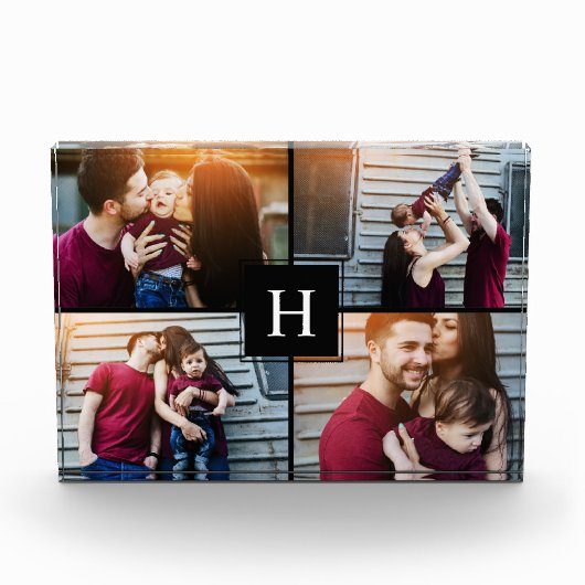 Elegante Monogramm-FotoCollage Fotoblock (Vorderseite)