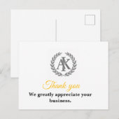 Elegante Monogramm Geschäft Dankeschön Postkarte (Vorne/Hinten)