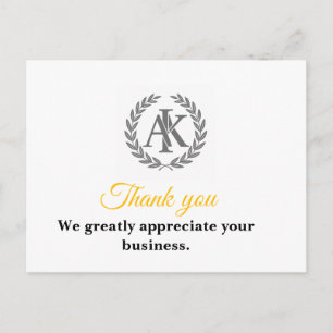 Elegante Monogramm Geschäft Dankeschön Postkarte