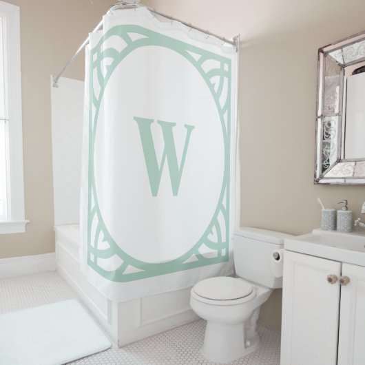 Elegante Monogramm-Grenze Mint Duschvorhang (Beispiel)