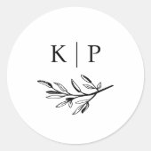Elegante Monogramm Grün Blätter Hochzeit Runder Aufkleber (Vorderseite)