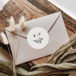Elegante Monogramm Grün Blätter Hochzeit Runder Aufkleber