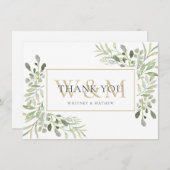 Elegante Monogramm-Grünflächen Dankeskarte (Vorne/Hinten)