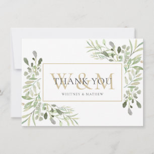 Elegante Monogramm-Grünflächen Dankeskarte