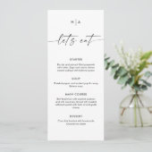 Elegante Monogramm-Handschrift Hochzeitsdinner Menükarte (Stehend Vorderseite)