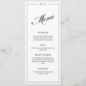 Elegante Monogramm-Handschrift Hochzeitsdinner Menükarte (Vorderseite)