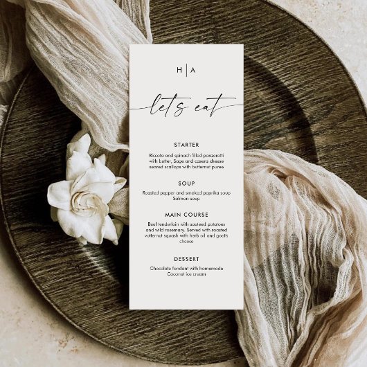 Elegante Monogramm-Handschrift Hochzeitsdinner Menükarte