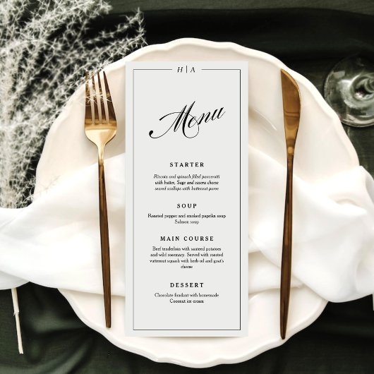 Elegante Monogramm-Handschrift Hochzeitsdinner Menükarte