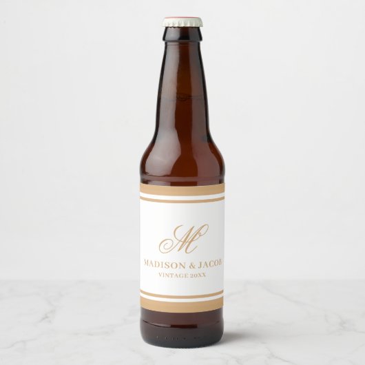 Elegante Monogramm-Hochzeit Bierflaschenetikett (Vorderseite)