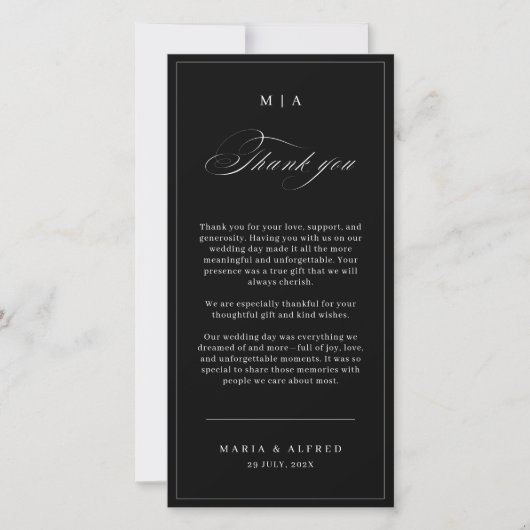 Elegante Monogramm-Hochzeit-Dankeskarten-QR-Code Dankeskarte (Vorderseite)
