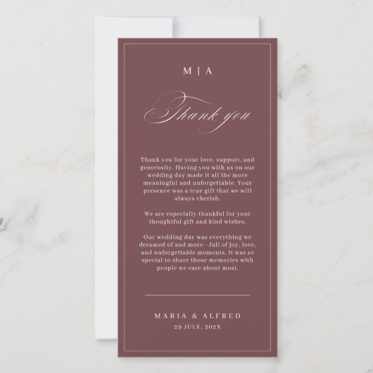 Elegante Monogramm-Hochzeit-Dankeskarten-QR-Code Dankeskarte (Vorderseite)