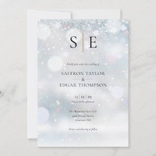 Elegante Monogramm-Hochzeit im Winter in Gold und Einladung