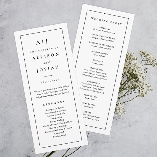 Elegante Monogramm-Hochzeit in Schwarz und Weiß Programm