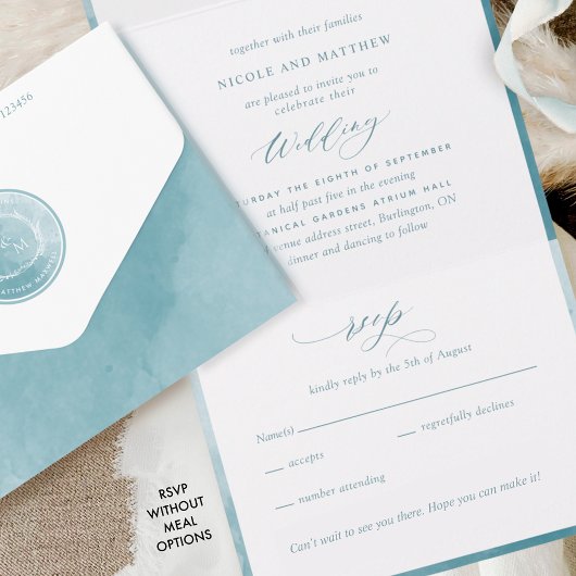 Elegante Monogramm-Hochzeit mit Meerglas All In One Einladung