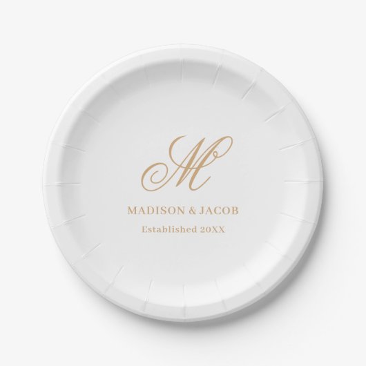 Elegante Monogramm-Hochzeit Pappteller (Vorderseite)