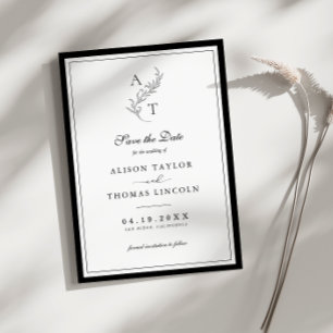 Elegante Monogramm-Hochzeit-Save-The-Date-Karte Einladung