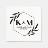 elegante monogramm Hochzeit schwarz-weiß Serviette (Vorderseite)