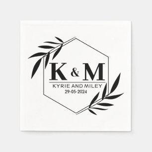 elegante monogramm Hochzeit schwarz-weiß Serviette