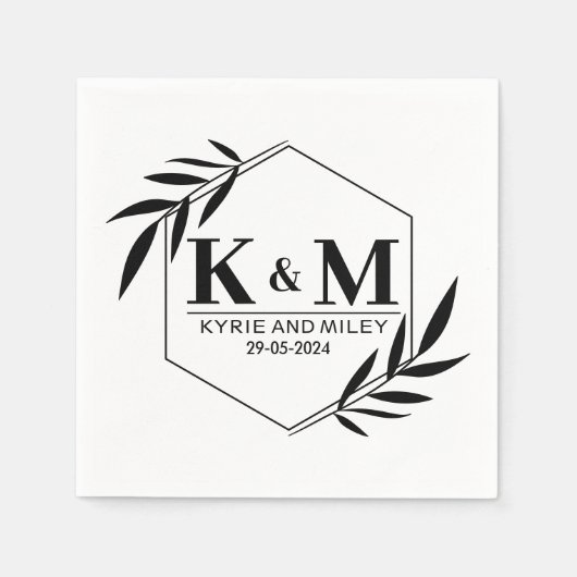 elegante monogramm Hochzeit schwarz-weiß Serviette (Vorderseite)