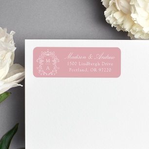 Elegante Monogramm-Hochzeitsadresse in Rosarot