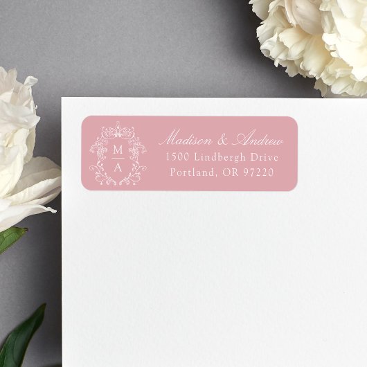 Elegante Monogramm-Hochzeitsadresse in Rosarot