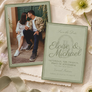 Elegante Monogramm-Hochzeitsankündigung mit Foto i Einladung