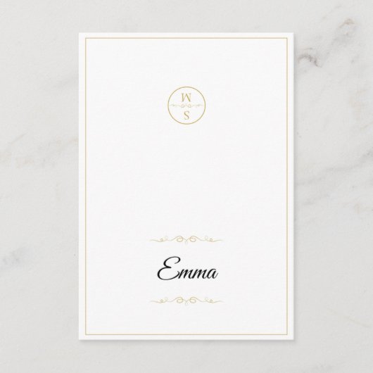 Elegante Monogramm-Hochzeitsplatzkarte Skript Gold (Vorderseite)