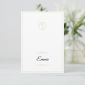 Elegante Monogramm-Hochzeitsplatzkarte Skript Gold (Stehend Vorderseite)