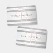 Elegante Monogramm-Imitate Silberglänzende graue S Ausweis (Vorder- & Rückseite)