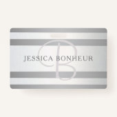 Elegante Monogramm-Imitate Silberglänzende graue S Ausweis (Rückseite)