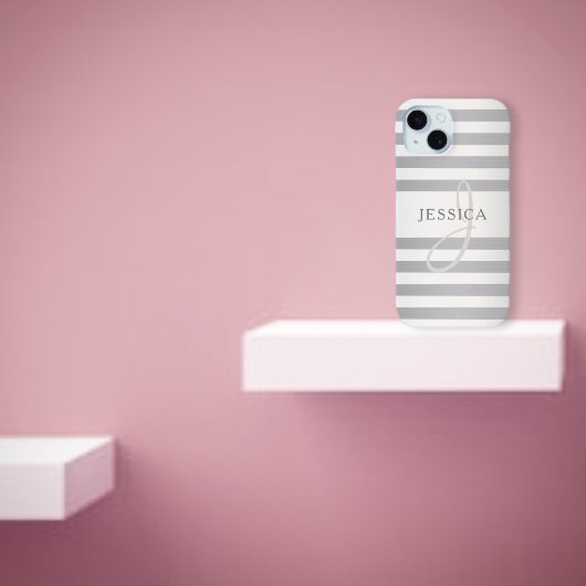 Elegante Monogramm-Imitate Silberglänzende graue S Case-Mate iPhone Hülle