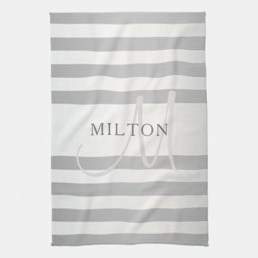 Elegante Monogramm-Imitate Silberglänzende graue S Geschirrtuch (Vertikal)