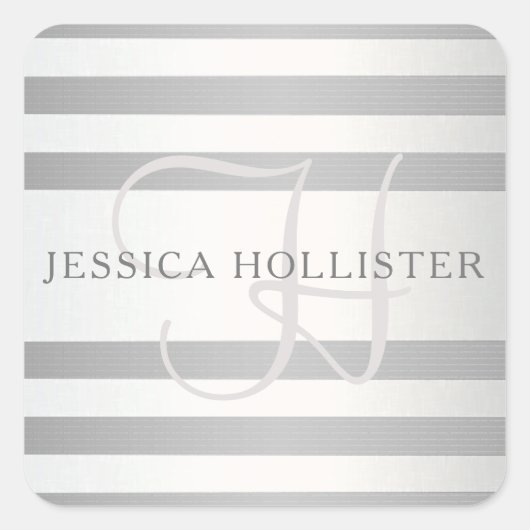 Elegante Monogramm-Imitate Silberglänzende graue S Quadratischer Aufkleber (Vorderseite)